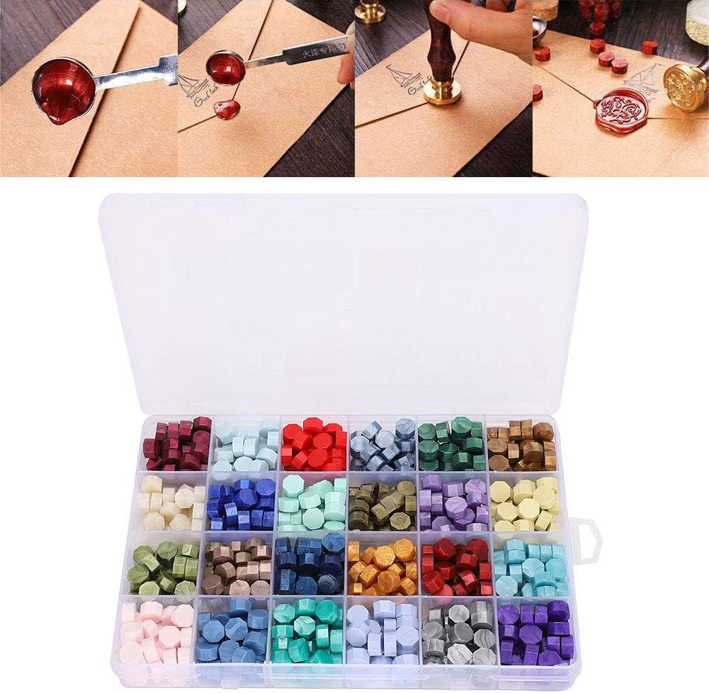 Siegel Wachsperlen Set verpackt in Plastikbox Retro 24 Farben Achteck Form Wachs Siegelstempel DIY H