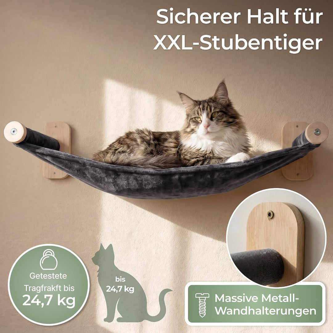 WOOWOOD® Kletterwand Katzen Set inkl. Katzentreppe Wand I Kratzbaum Wand I Hängematte Katze I Wandkr