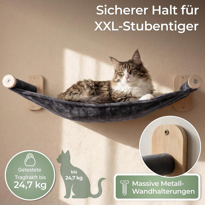 WOOWOOD® Kletterwand Katzen Set inkl. Katzentreppe Wand I Kratzbaum Wand I Hängematte Katze I Wandkr