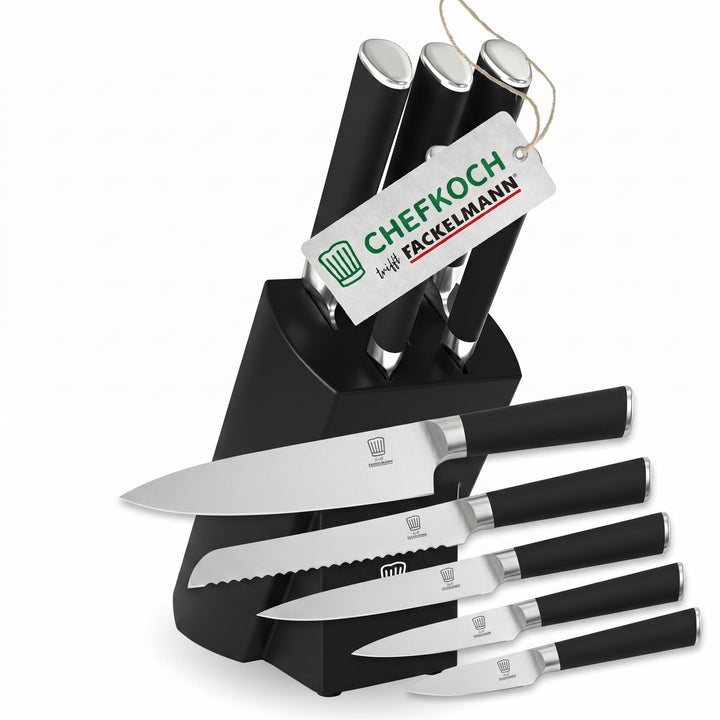 Chefkoch trifft Fackelmann Premium Messerblock aus FSC-zertifiziertem Holz – 6-teilig, mit Antirutsc