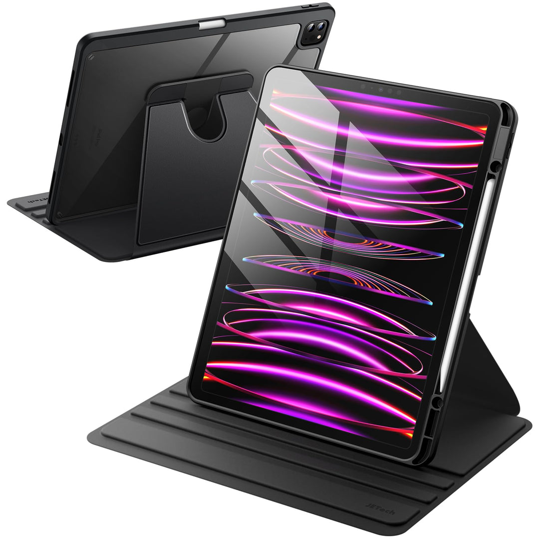 JETech Rotierende Hülle für iPad Pro 12,9 Zoll (2022/2021/2020/2018) mit Stifthalter, 360 Grad Drehb
