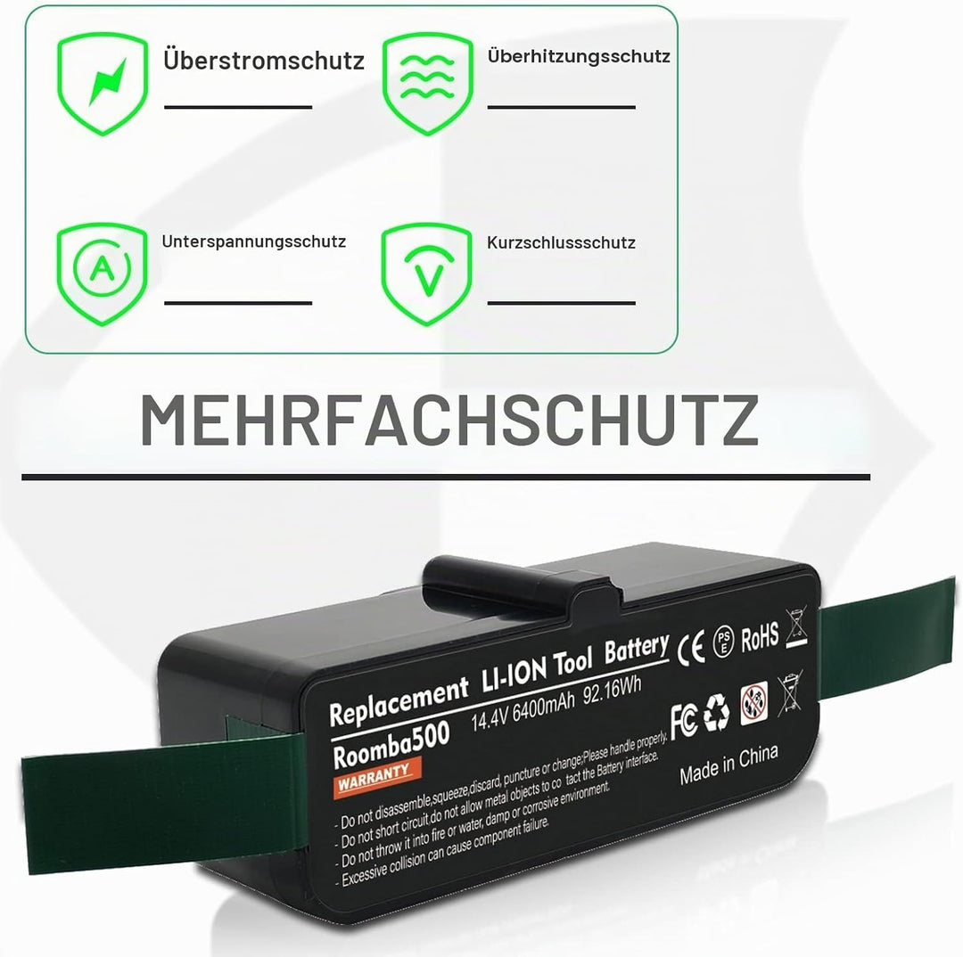14,4V 6400mAh Akku für iRobot Roomba Ersatzakku für Roomba Li-Ion akku für iRobot Roomba 500 600 700