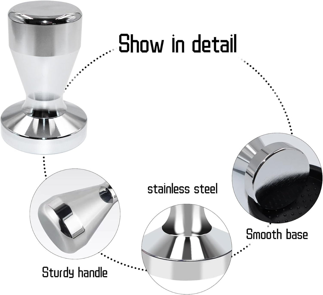 Kaffeestampfer 49 mm Espresso-Stampfer Durchmesser Edelstahl Barista Espresso Bohnenpresse Silber