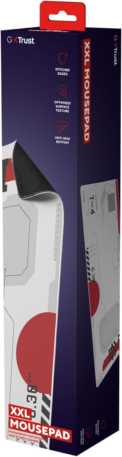 GXTrust 759 Gaming Mauspad XXL Japan Weiss, Mauspad 900x400 mm mit Vernähter Rand, Optimierte Gewebe