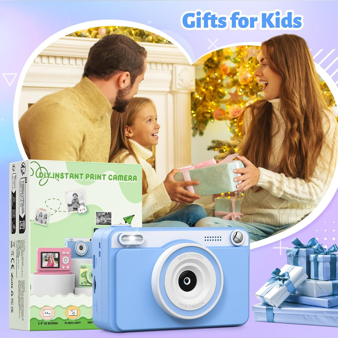 Sofortbildkamera Kinder, 2.4 Zoll Bildschirm Kinderkamera Sofortbildkamera mit 32GB Karte & 5 Rollen