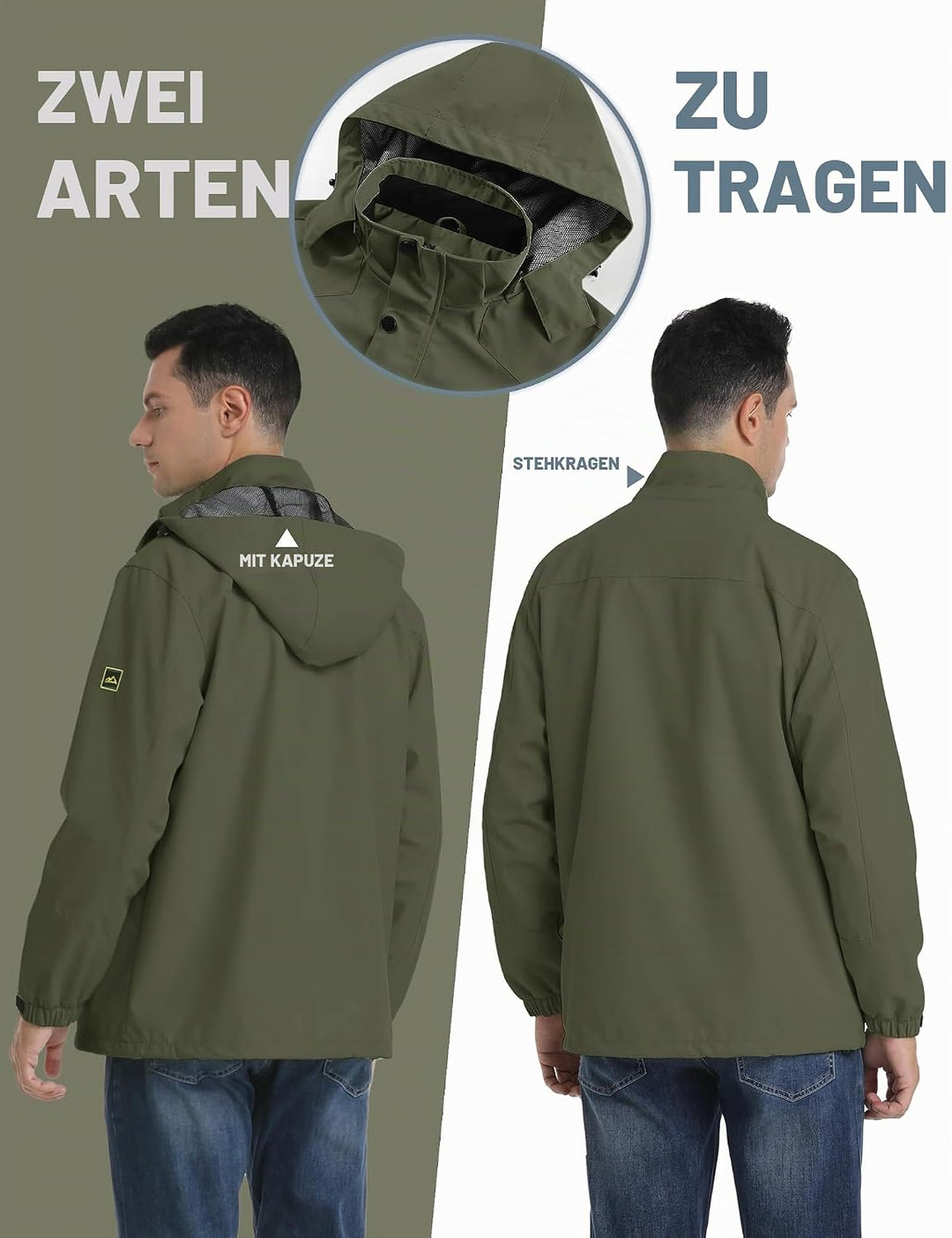TACVASEN Herren Outdoorjacke Leicht Wasserabweisend Wanderjacke Übergangsjacke Funktionsjacke mit Ab