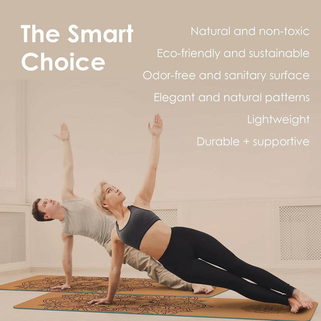 Yogamatte Kork – Rutschfeste Yoga Matte, Einzigartiges Design, Naturkautschuk TPE Gymnastikmatte, Tr