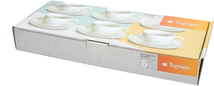 Tognana Polis Circles Set 6 Teetassen mit Untertasse, Porzellan, Weiss