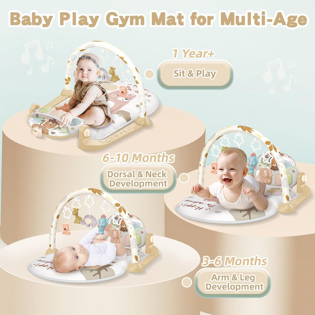 Spielbogen Baby 0-6 Monate, Spielmatte Baby mit Einstellbare Klaviermusik und Rasseln, Lauf- und Akt