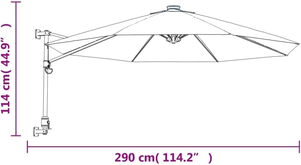 vidaXL Wand-Sonnenschirm mit LEDs Apfelgrün 290 cm, Grün
