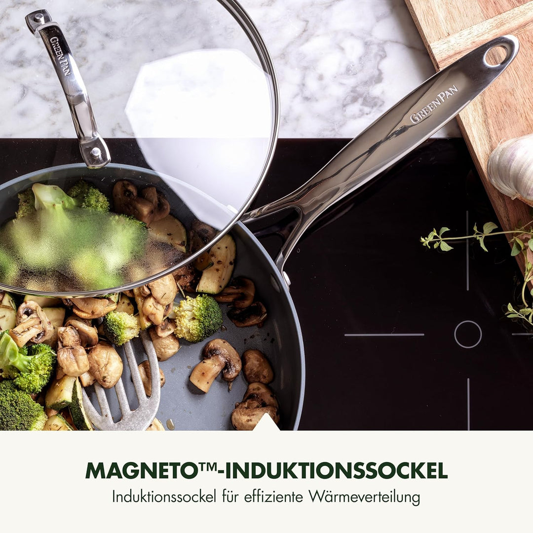 GreenPan Valencia Pro Harteloxierte Gesunde Keramik Antihaft 28 cm/4,2 Liter Schmorpfanne mit Deckel