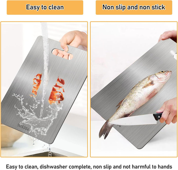 3 Stück Titan-Schneidebrett, 304 Schneidebrett Aus Edelstahl, Edelstahl-Schneidebrett, Dickes Metall