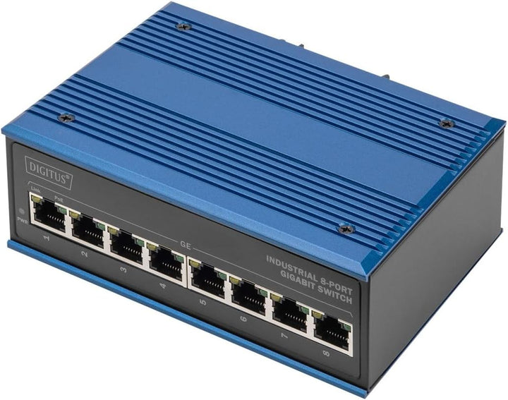 DIGITUS PoE Netzwerk-Switch - 8-Port Gigabit Ethernet - DIN-Rail Montage - Klemmleiste - Lüfterlos -