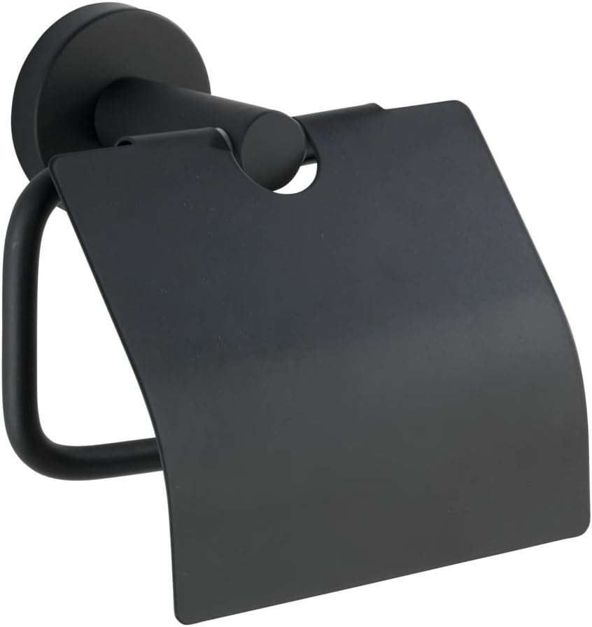 WENKO Toilettenpapierhalter Edelstahl Bosio Black matt mit Deckel - WC-Rollenhalter, mit Deckel, Ede
