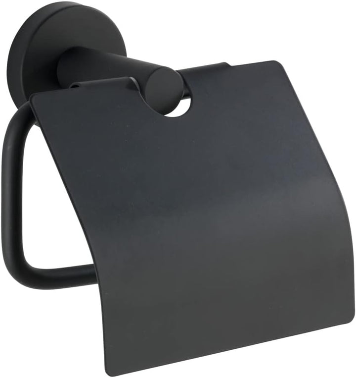 WENKO Toilettenpapierhalter Edelstahl Bosio Black matt mit Deckel - WC-Rollenhalter, mit Deckel, Ede