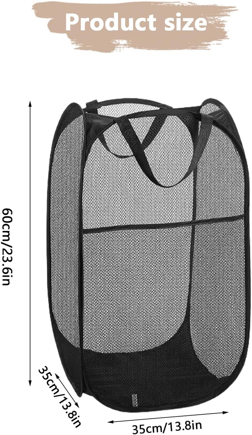 2 Stück Gross Netz-Wäschekorb Faltbar, Laundry Basket Mesh Pop up, Faltbarer Netz-Wäschekorb mit Rob