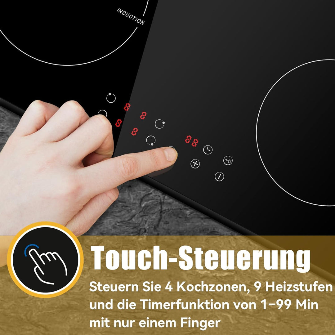Noxton Domino Induktionskochfeld 60cm, 3500W, 220-240V Autarkes Induktionskochfeld 4 Platten Enibau