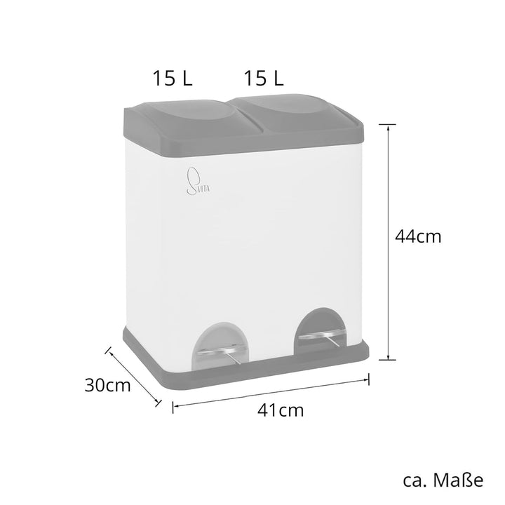 SVITA TC2X15 Küchen-Eimer 30 Liter 2x15L doppelter Abfalleimer 2er-Mülleimer Mülltrennung mit Innene