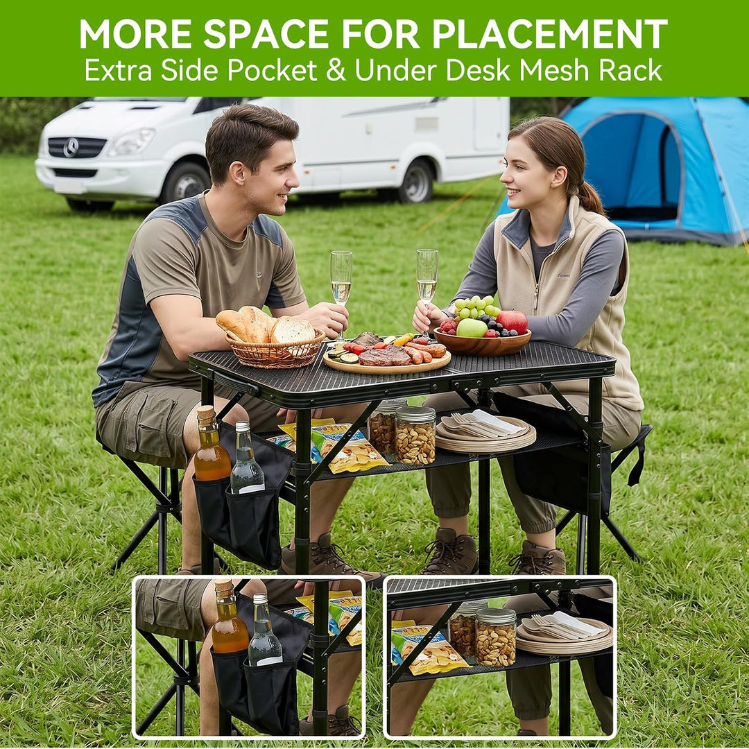 Campingtisch Klappbarer 60×40cm 3-Fach Höhenverstellbarer Grilltisch mit Metallgitter-Tischplatte un