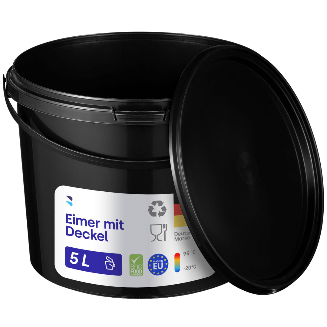 BenBow Eimer mit Deckel 5l schwarz 100x 5 Liter - lebensmittelecht, stabil, luftdicht, auslaufsicher