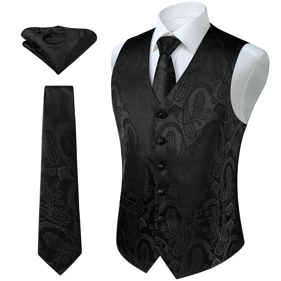 Enlision Herren Paisley Floral Jacquard Weste &amp; Krawatte und Pocket Square Weste Anzug Set XL Gold,