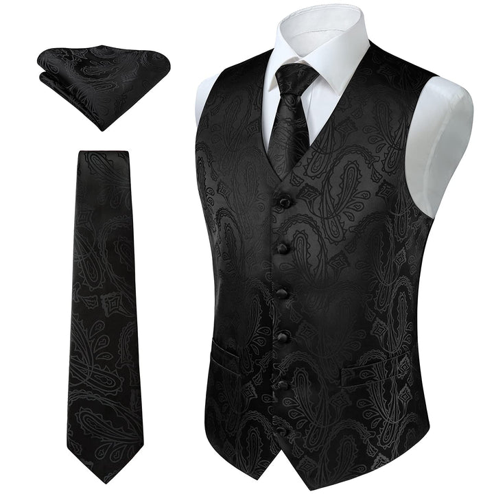 Enlision Herren Paisley Floral Jacquard Weste &amp; Krawatte und Pocket Square Weste Anzug Set XL Gold,