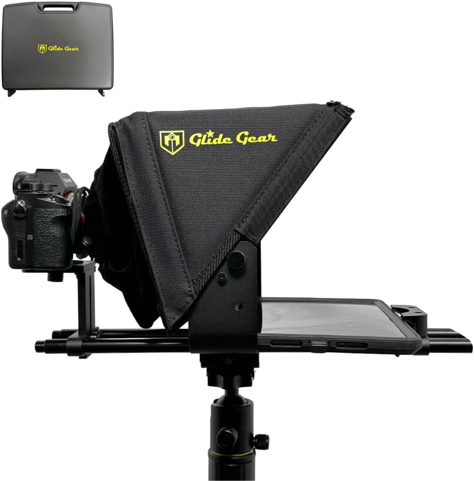 Glide Gear TMP 500 Universal-Videokamera-Stativ, Teleprompter, 15 mm Schienen, mit Tragetasche 15",