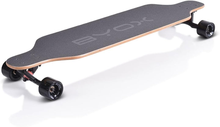 Byox Kinder Skateboard Longboard 41 Zoll, PU Rollen, ABEC-11, Gurt, bis 100 kg Schwarz, Schwarz