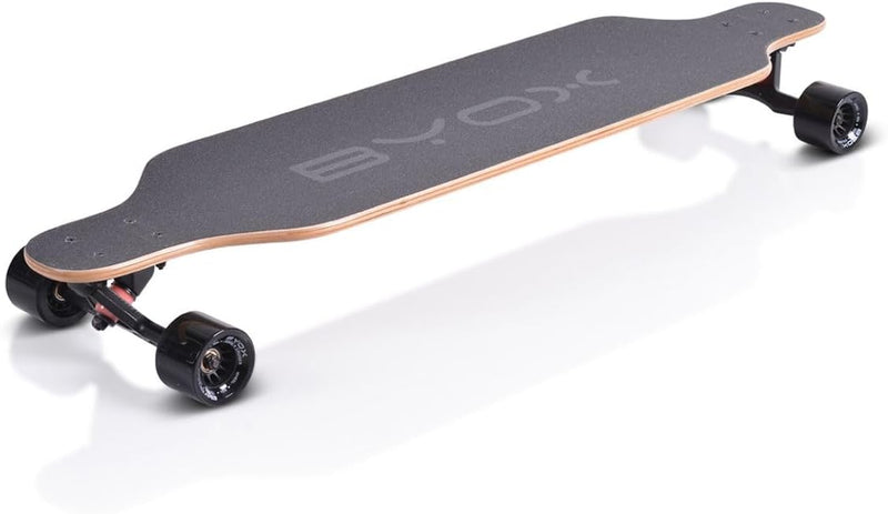 Byox Kinder Skateboard Longboard 41 Zoll, PU Rollen, ABEC-11, Gurt, bis 100 kg Schwarz, Schwarz