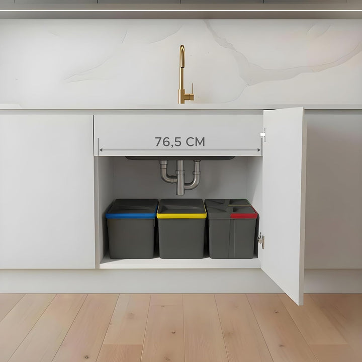 Mülltrennsystem 2x12l & 2x5l anthrazit, Mülleimer Küche für Schublade oder Unterschrank, geruchsdich