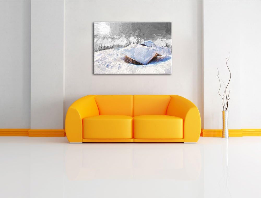 hübsche verschneite Berghütten in den Alpen Format: 100x70 auf Leinwand, XXL riesige Bilder fertig g