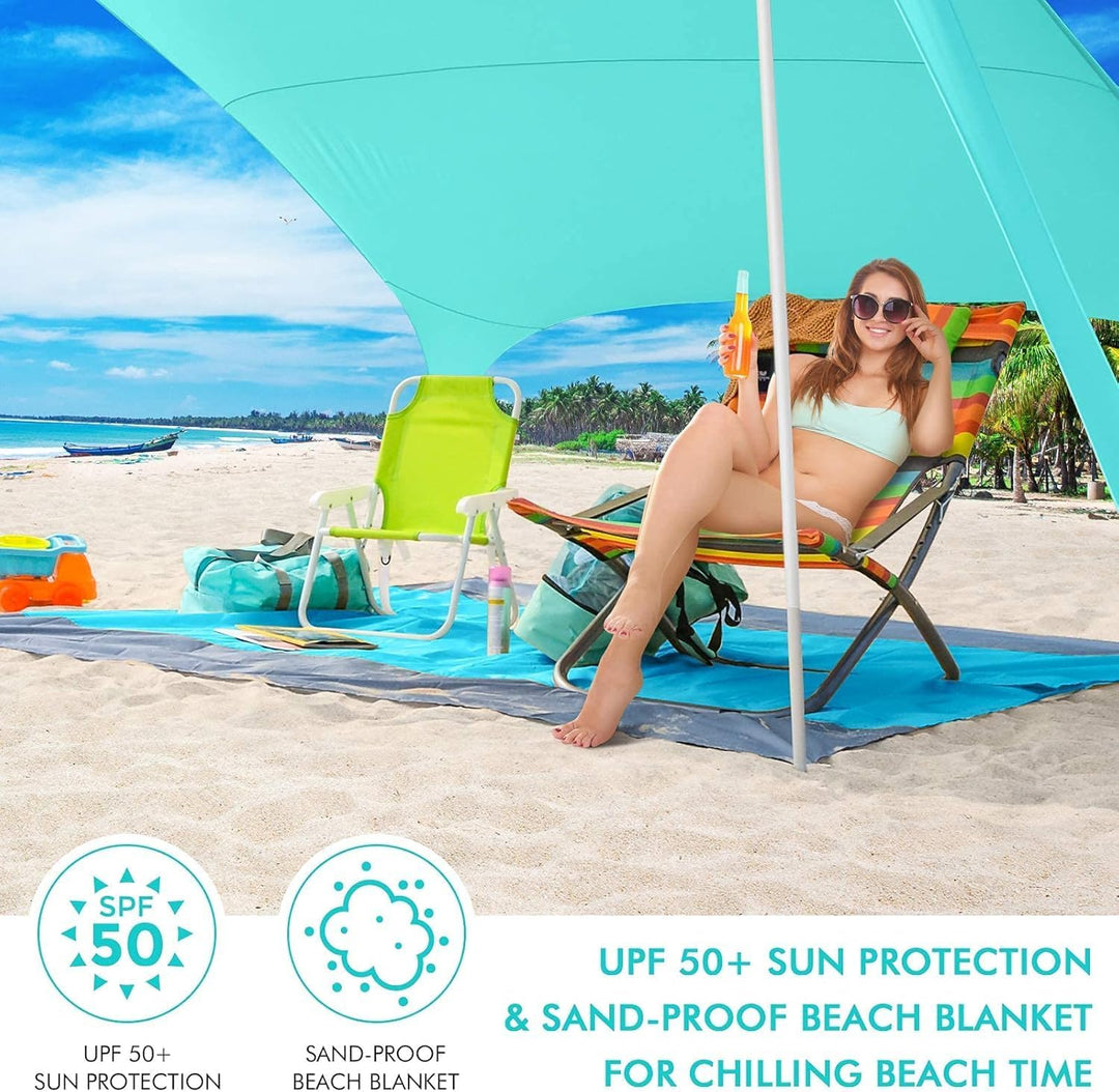 Beach StrandZelt mit Picknickdecke und Sandsack Anchor, Strandmuschel Sonnenschutz Zelt für Strand m