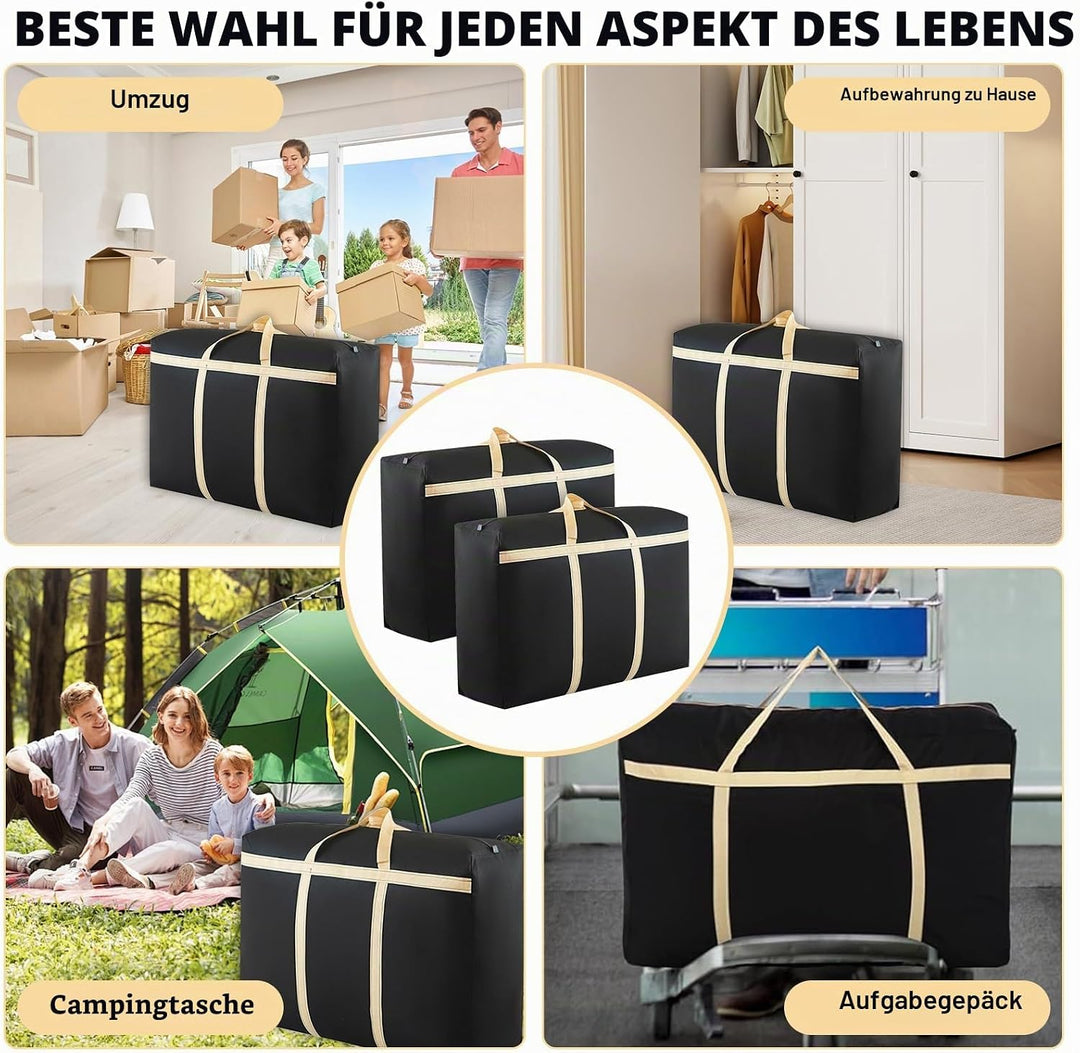 2 Stück 180L Extra Grosse Aufbewahrungstasche, 600D Oxford Heavy-Duty Umzugstaschen mit Verstärkten