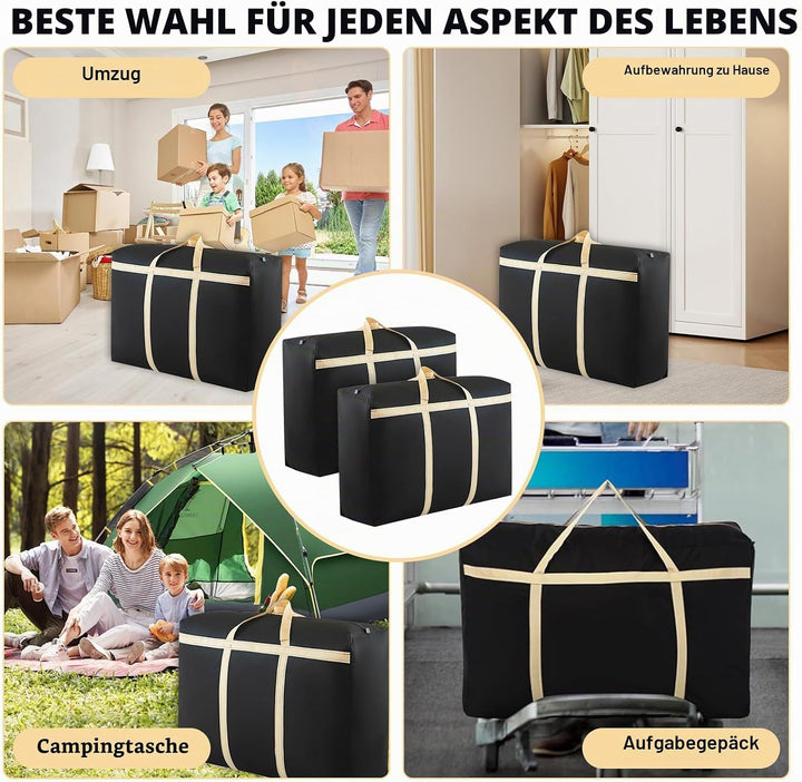 2 Stück 180L Extra Grosse Aufbewahrungstasche, 600D Oxford Heavy-Duty Umzugstaschen mit Verstärkten
