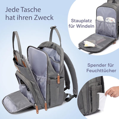 RUVALINO Wickeltasche Rucksack Grosser Wickelrucksack mit multifunktionalen Babytaschen und mobiler