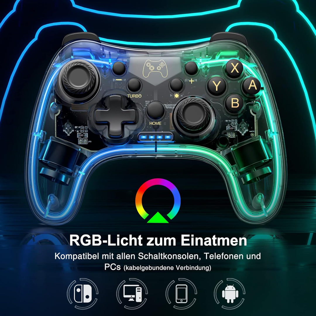 HASACOOL Switch Controller für Nintendo, Switch Controller mit Transparent/Leuchtend/Aufwecken/App-S