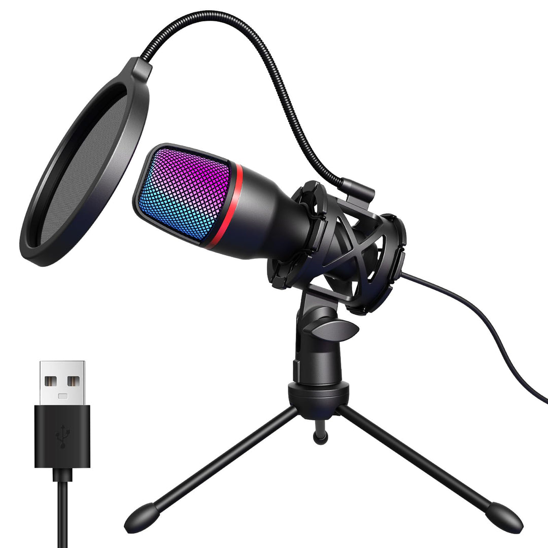 Hoppac USB Mikrofon PC Gaming Mikrofon mit Ständer & Popfilter, Nierencharakteristik Kondensator Mic