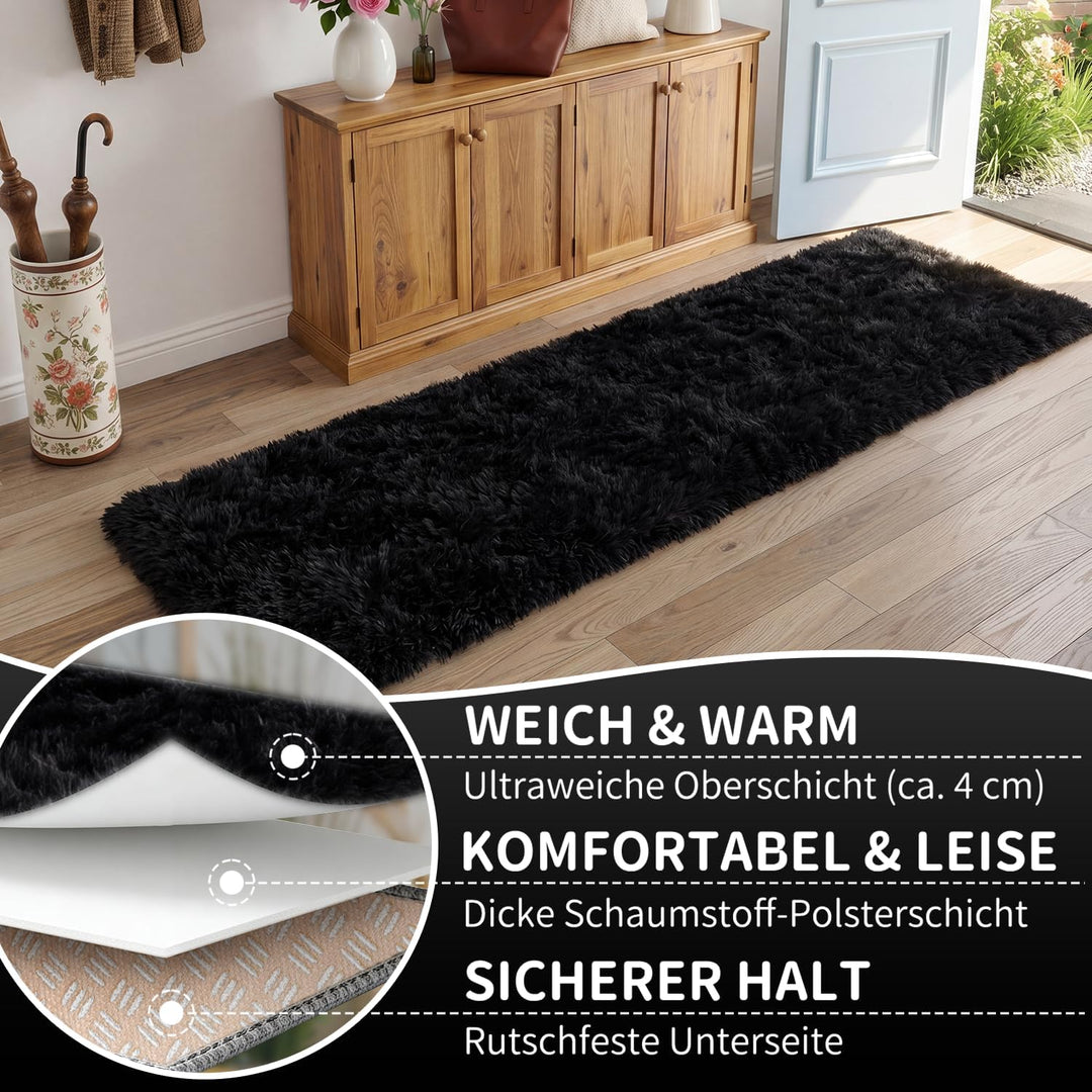 VOFUSHON Wohnzimmer Hochflor Teppich,Shaggy Flur Läufer Teppich Modern Flauschiger Weich Teppich Gro