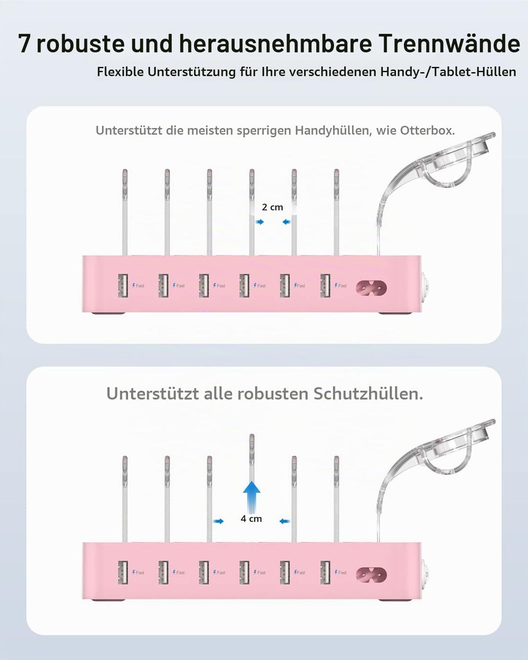SooPii USB-Ladestation Organizer für mehrere Geräte, 6 Ports 50W Ladestation mit 6 Kabeln und aktual