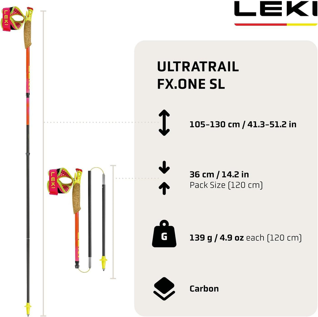LEKI Ultratrail FX.One SL Trail Running Stöcke für Damen &amp; Herren | Faltbare Carbon | Ultraleicht |