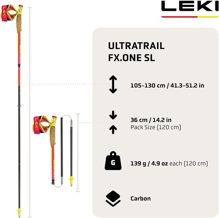 LEKI Ultratrail FX.One SL Trail Running Stöcke für Damen &amp; Herren | Faltbare Carbon | Ultraleicht |