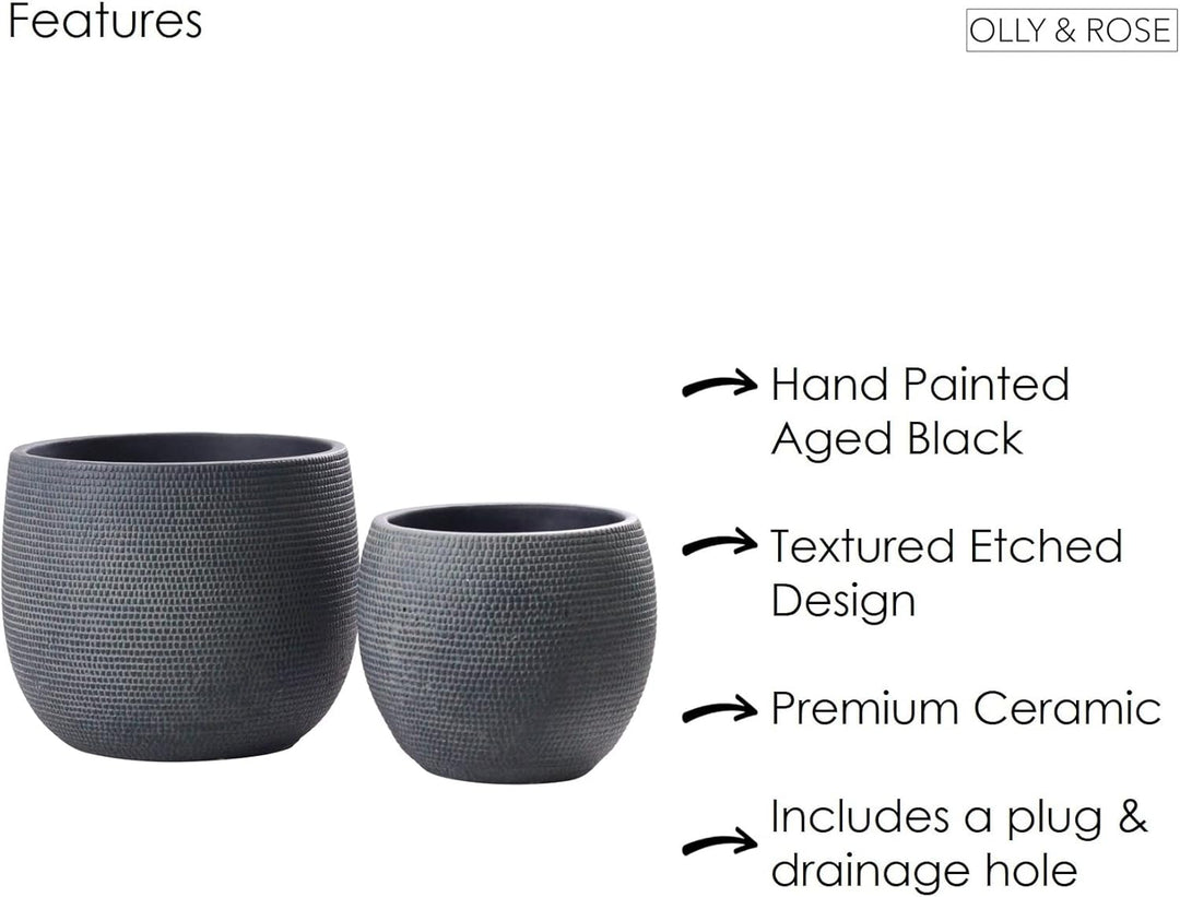 Olly & Rose Barcelona Keramik-Blumentopf-Set 2 – Pflanzgefässe für drinnen und draussen, Schwarz, Sc