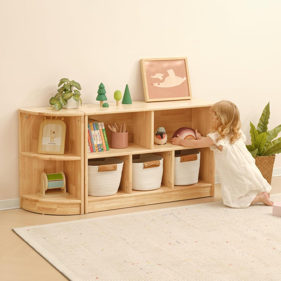 OOOK Gummiholz Kinderregal Spielzeugschrank, Bücherregal Spielzeugregal mit 2 Ebenen, Eckregal Stehe