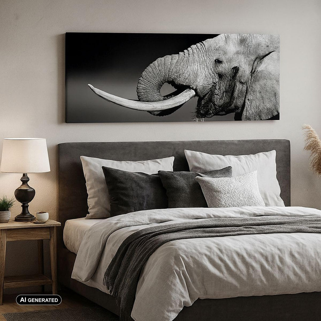 Wandbilder Dekoration Wohnzimmer Elefant Stosszahn Natur Panorama Bilder auf Leinwand 120x50cm Leinw