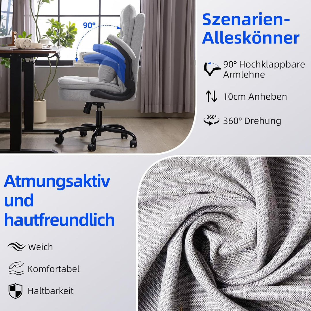 Asukale Bürostuhl Ergonomisch [TESTSIEGER] Schreibtischstuhl | Hochklappbare Armlehne & Hohe Rückenl