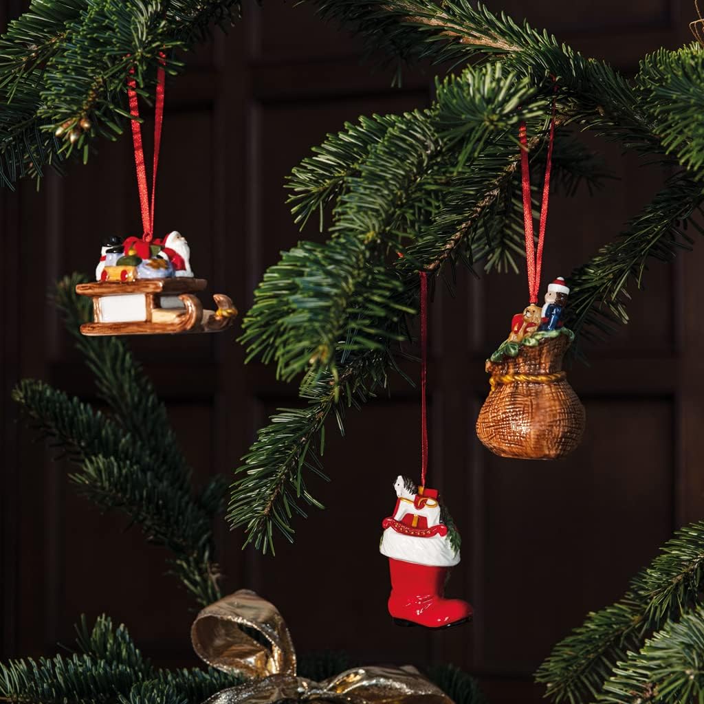 Villeroy und Boch Nostalgic Ornaments Ornamente-Set Geschenke 3tlg., Stiefel, Schlitten und Geschenk
