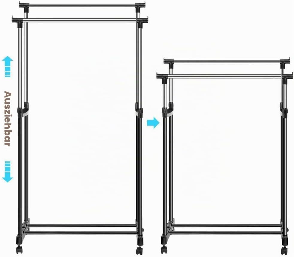 Kleiderständer auf Rollen Garderobenständer Kleiderwagen Höhenverstellbar 138cm
