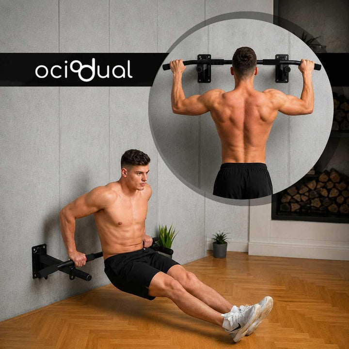 OcioDual Klimmzugstange für die Wand, Pull Up Klimmzugstange, bis 350 kg, Schwarz, Fitnessstudio für