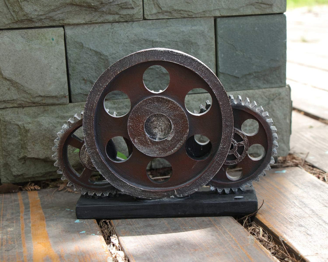 Retro Industrieller Steampunk Kunstharz Zahnrad Figur Höhe19.5cm, Kupfer Farbe, Schweres Dekoratives