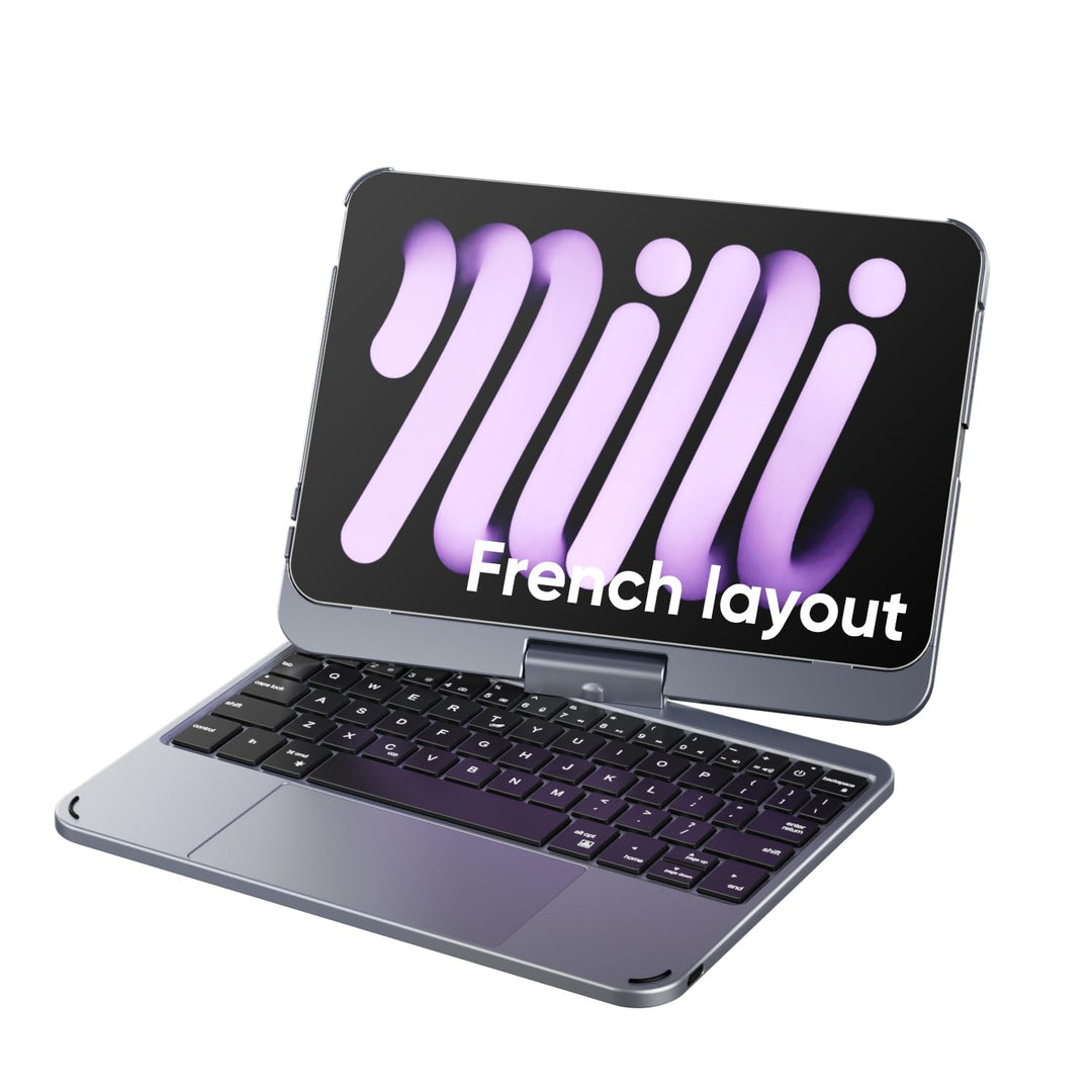doqo iPad mini 7 A17 Pro &amp; Mini 6 Tastatur Hülle mit Trackpad,360° drehbar Französisches Layout Meta
